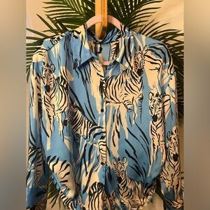 Zara Blouse Zebra 🦓 Print Long Sleeve NWOT